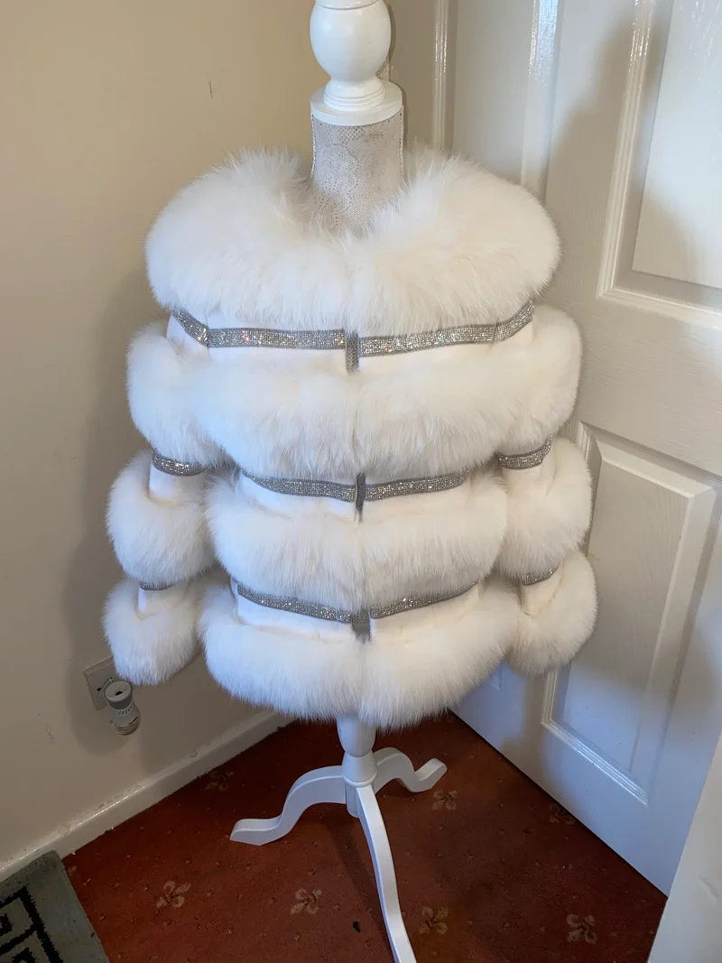 White Fox Fur Diamond Coat