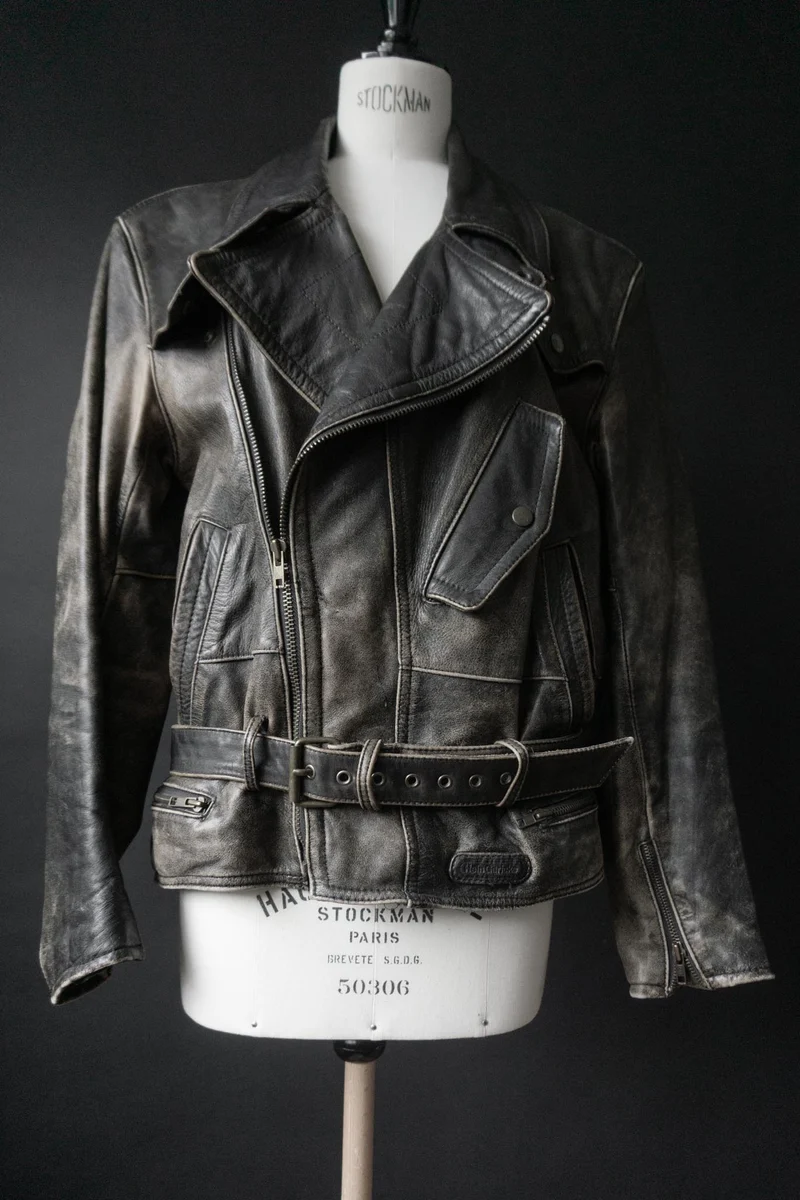 Vintage Biker-Lederjacke, 80s Patina, M–L