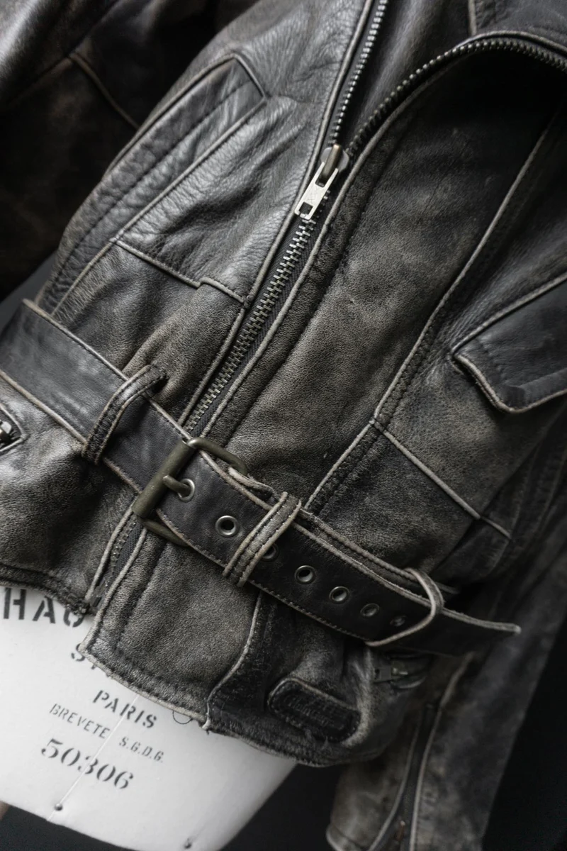 Vintage Biker-Lederjacke, 80s Patina, M–L