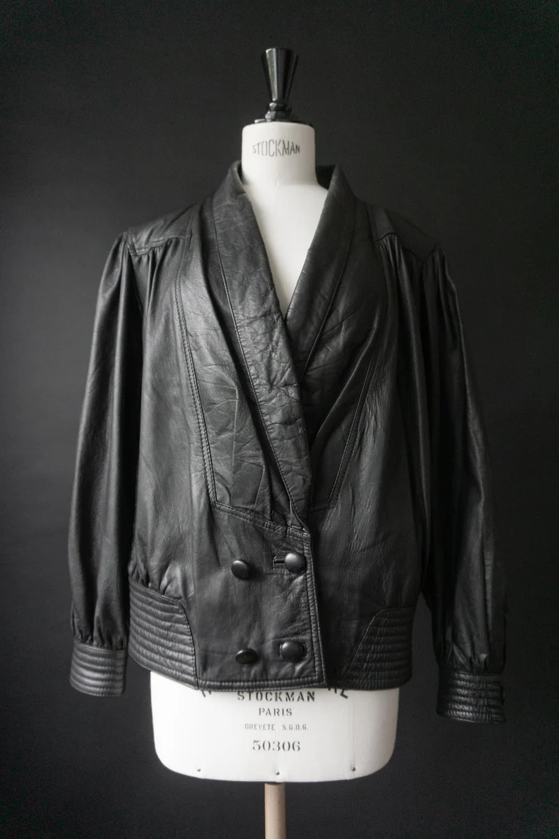 80s Lederjacke im Blouson-Style, Schwarz, S–M