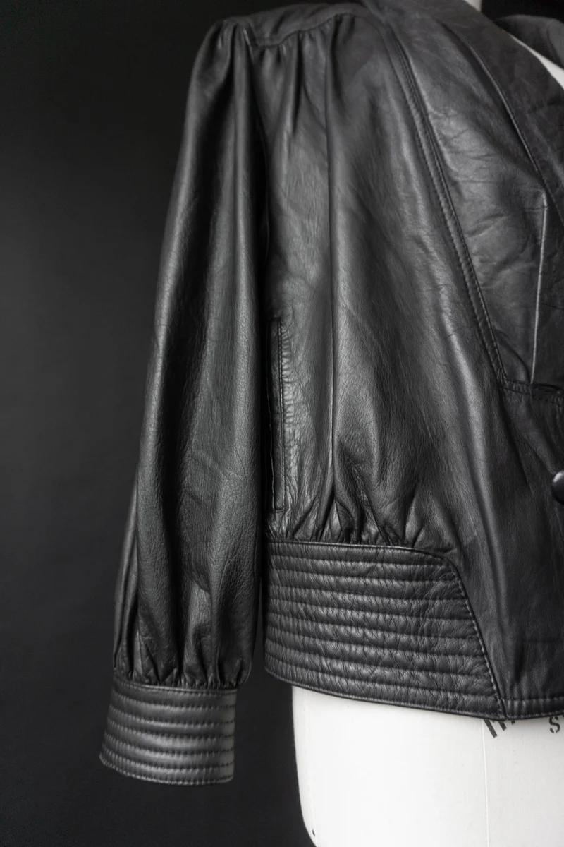 80s Lederjacke im Blouson-Style, Schwarz, S–M