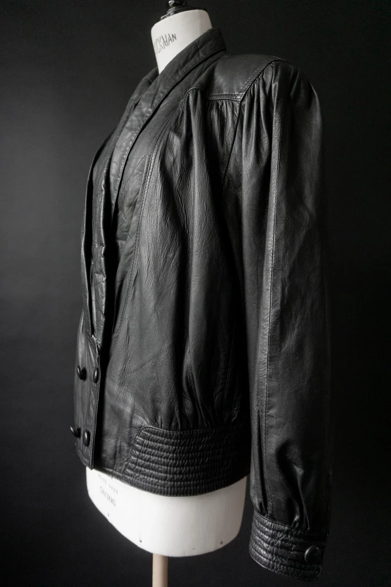 80s Lederjacke im Blouson-Style, Schwarz, S–M