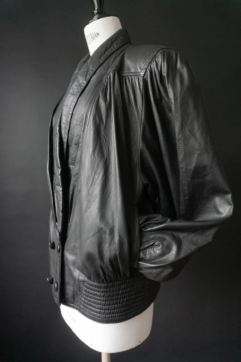 80s Lederjacke im Blouson-Style, Schwarz, S–M