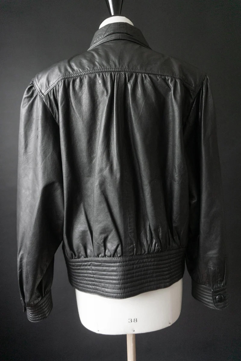 80s Lederjacke im Blouson-Style, Schwarz, S–M