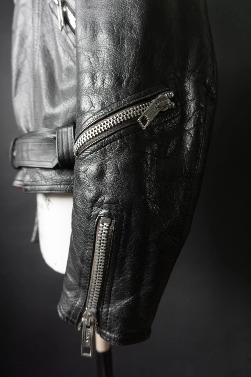 Vintage Bikerjacke mit Chain-Detail, Schwarz, M–L