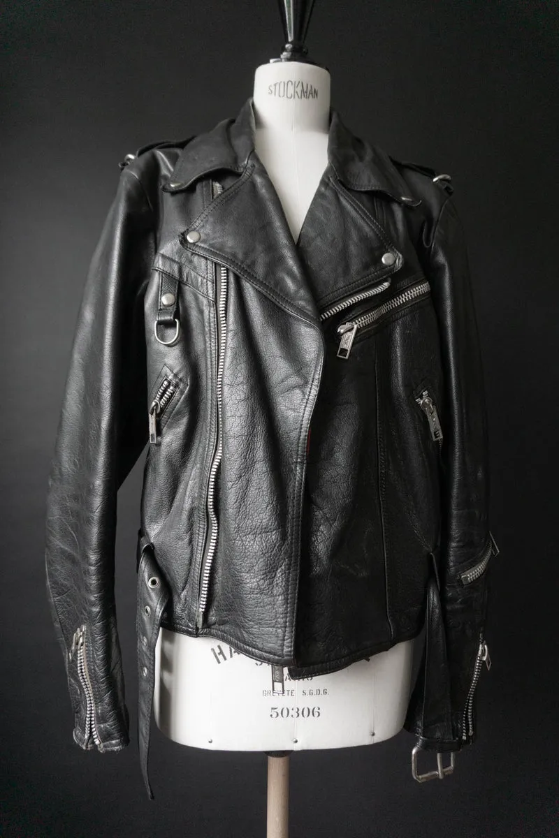 Vintage Bikerjacke mit Chain-Detail, Schwarz, M–L