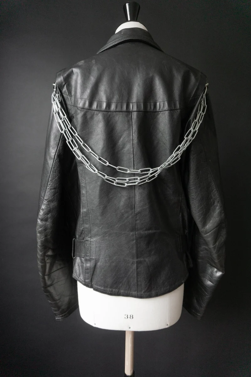 Vintage Bikerjacke mit Chain-Detail, Schwarz, M–L