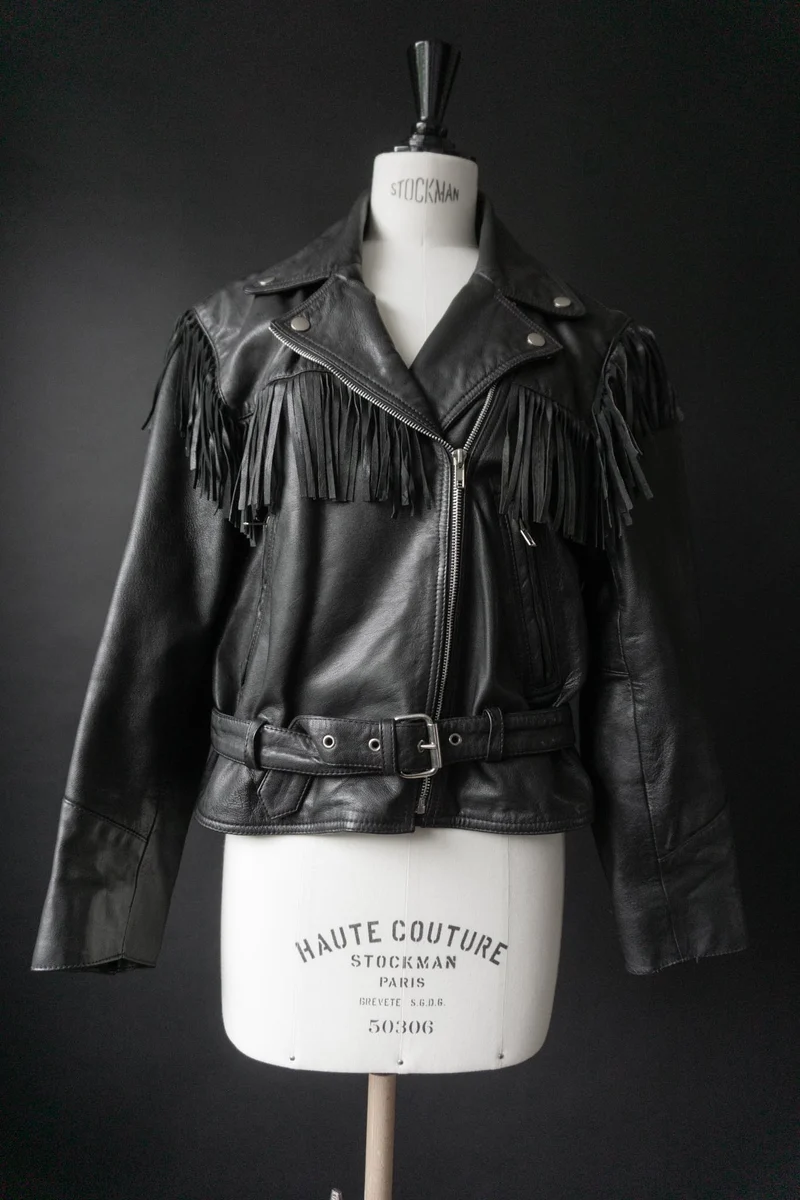 Biker-Lederjacke mit Fransen – Western meets Goth, 80s Vintage, M–L