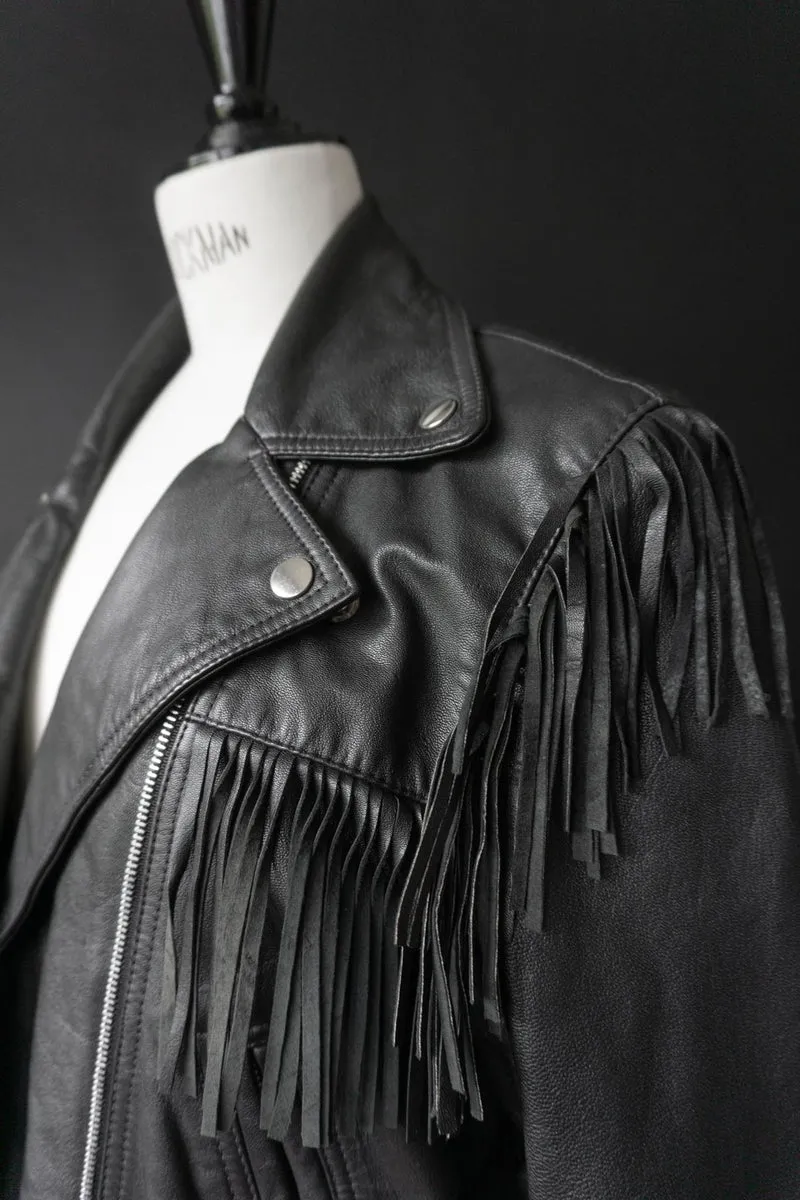 Biker-Lederjacke mit Fransen – Western meets Goth, 80s Vintage, M–L