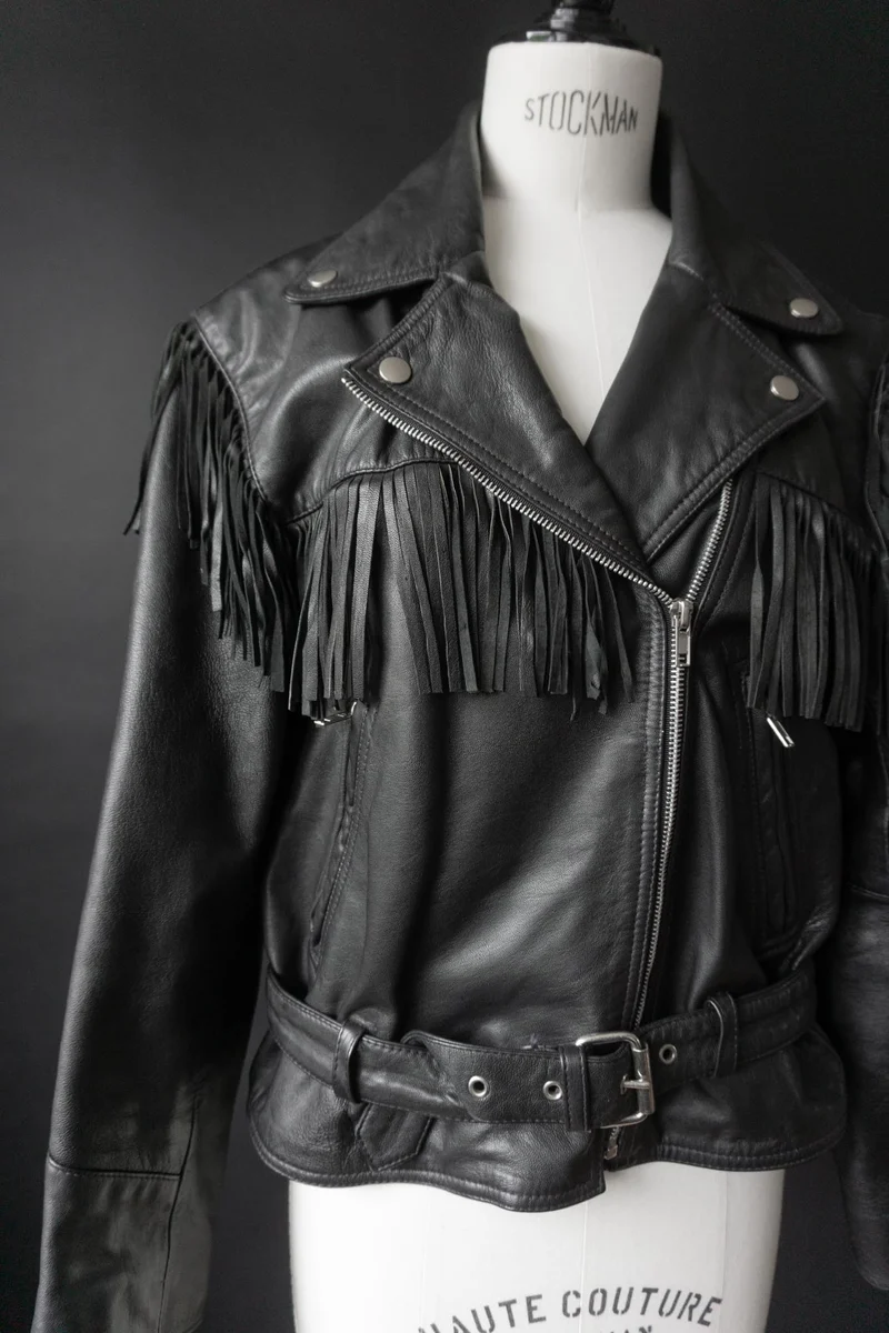 Biker-Lederjacke mit Fransen – Western meets Goth, 80s Vintage, M–L