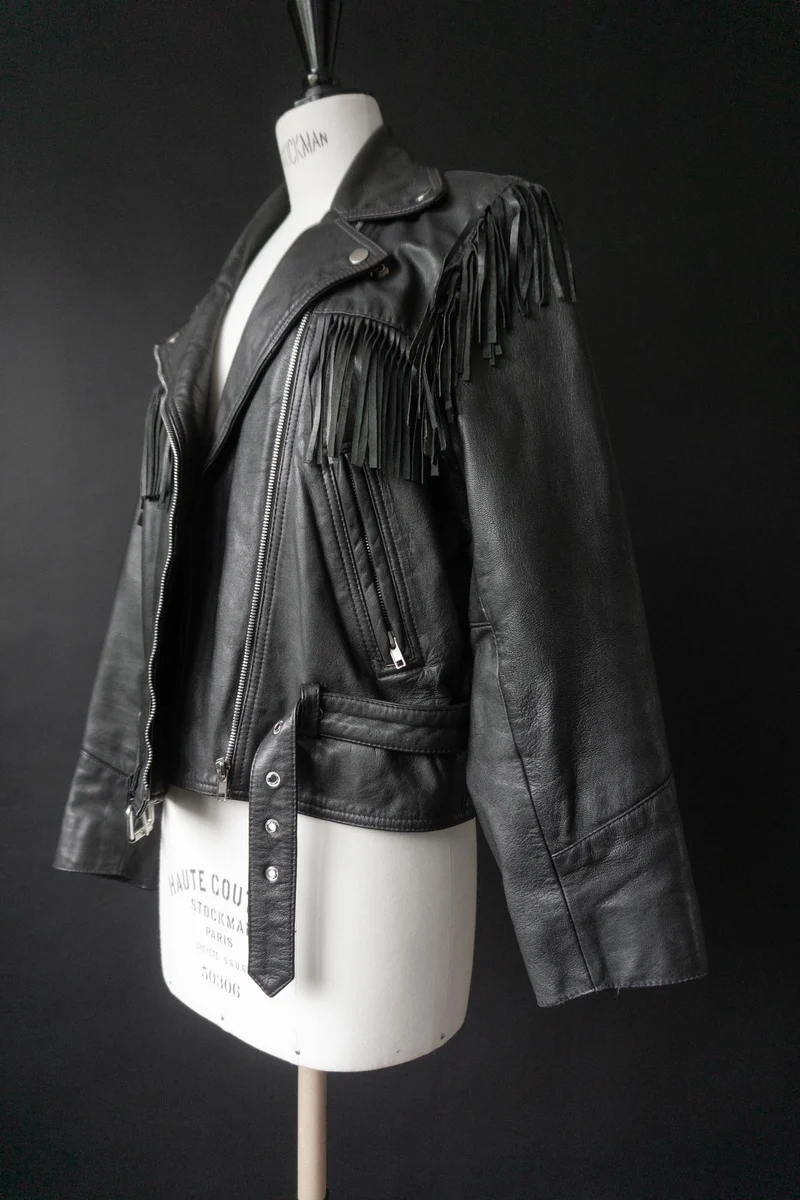 Biker-Lederjacke mit Fransen – Western meets Goth, 80s Vintage, M–L