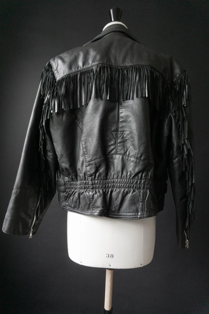 Biker-Lederjacke mit Fransen – Western meets Goth, 80s Vintage, M–L