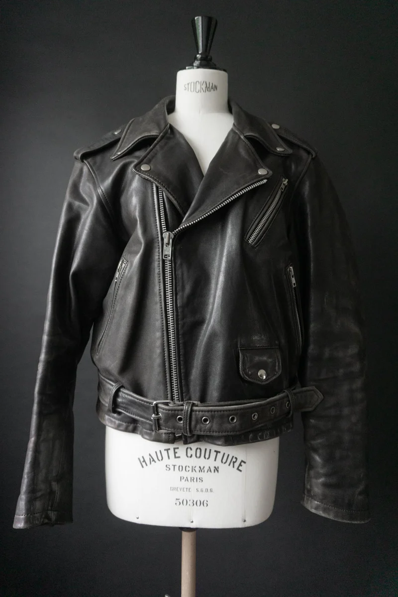 80s Biker-Lederjacke – Schwarzes Vintage-Echtleder