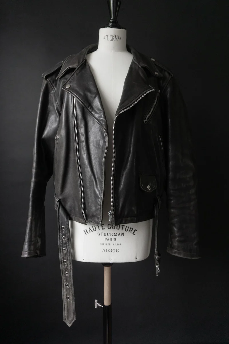 80s Biker-Lederjacke – Schwarzes Vintage-Echtleder
