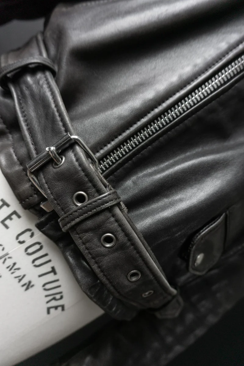 80s Biker-Lederjacke – Schwarzes Vintage-Echtleder