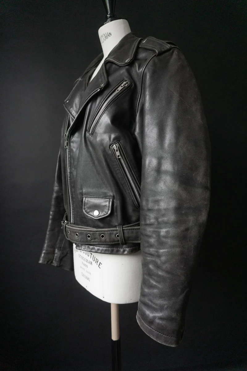 80s Biker-Lederjacke – Schwarzes Vintage-Echtleder
