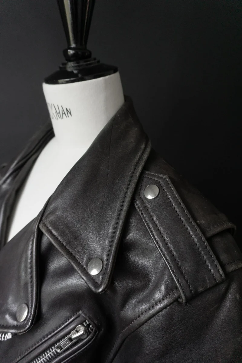80s Biker-Lederjacke – Schwarzes Vintage-Echtleder