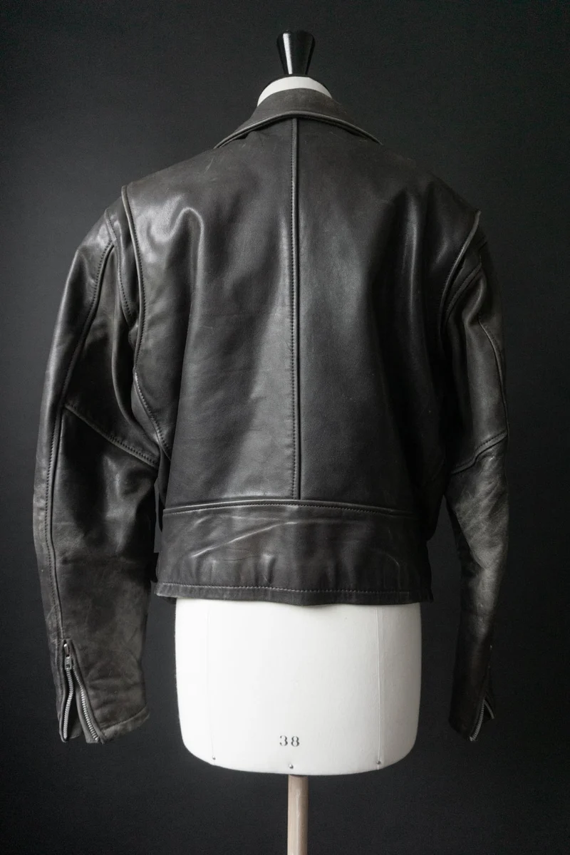 80s Biker-Lederjacke – Schwarzes Vintage-Echtleder