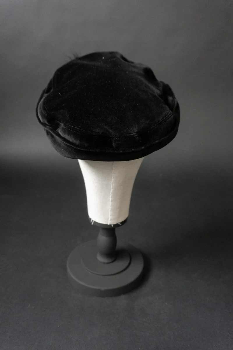 30s Samt Baret Mütze, Feder, Schwarz, schwedisch, 54