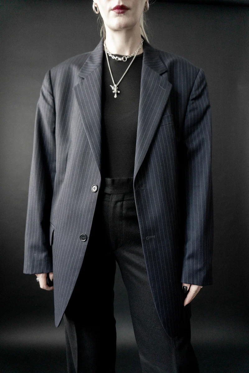Oversized Blazer, Pinstripe, M–L