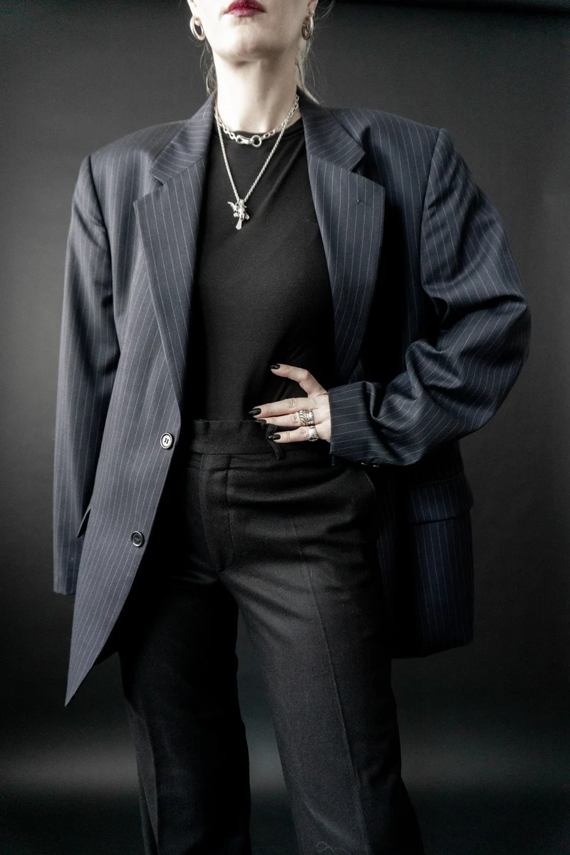 Oversized Blazer, Pinstripe, M–L