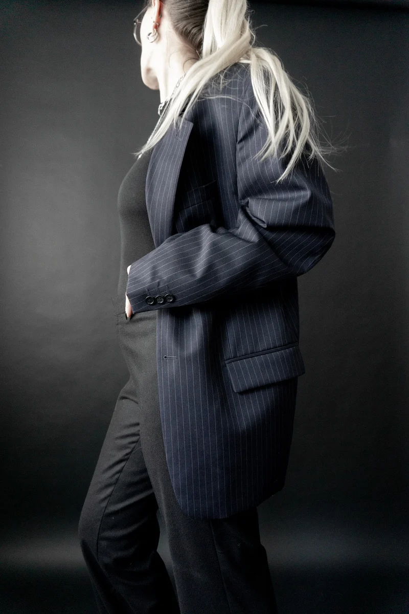 Oversized Blazer, Pinstripe, M–L