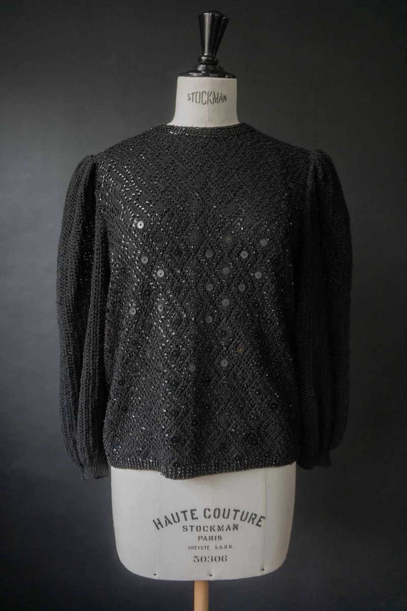 Vintage Pailetten Pullover 70s, S–M