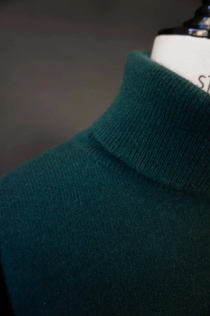 Vintage Kaschmir Pullover Grün Rollkragen, S–L