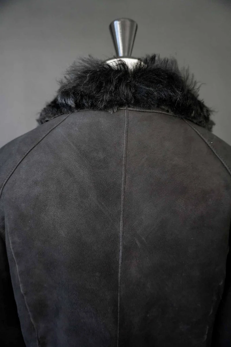 Vintage Shearling Jacke Schwarz, S–M
