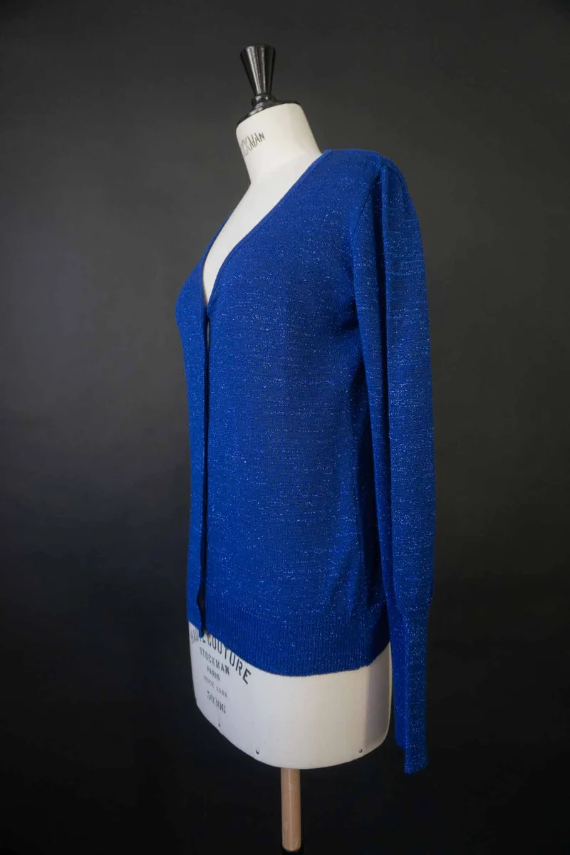 Vintage Lurex Kaschmir Strickjacke Blau, XS–S