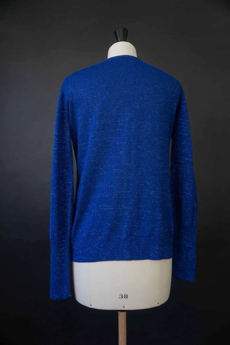 Vintage Lurex Kaschmir Strickjacke Blau, XS–S