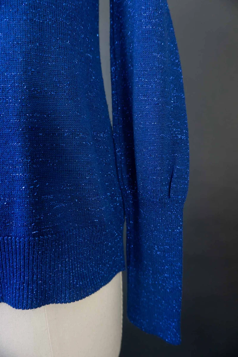 Vintage Lurex Kaschmir Strickjacke Blau, XS–S