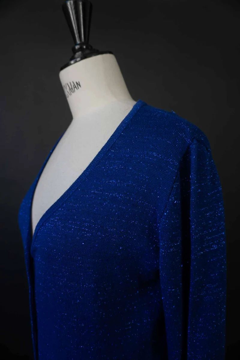 Vintage Lurex Kaschmir Strickjacke Blau, XS–S