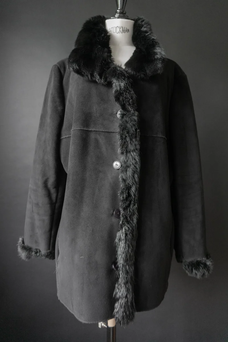 Vintage Lammfelljacke Fake Fur, M–L