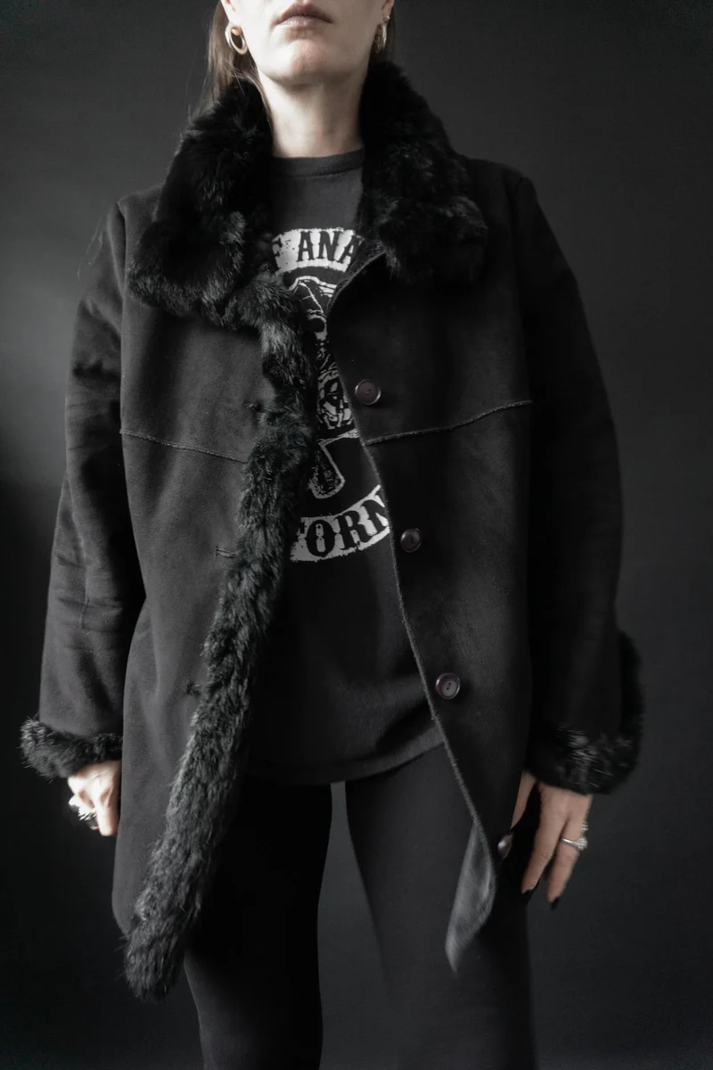 Vintage Lammfelljacke Fake Fur, M–L