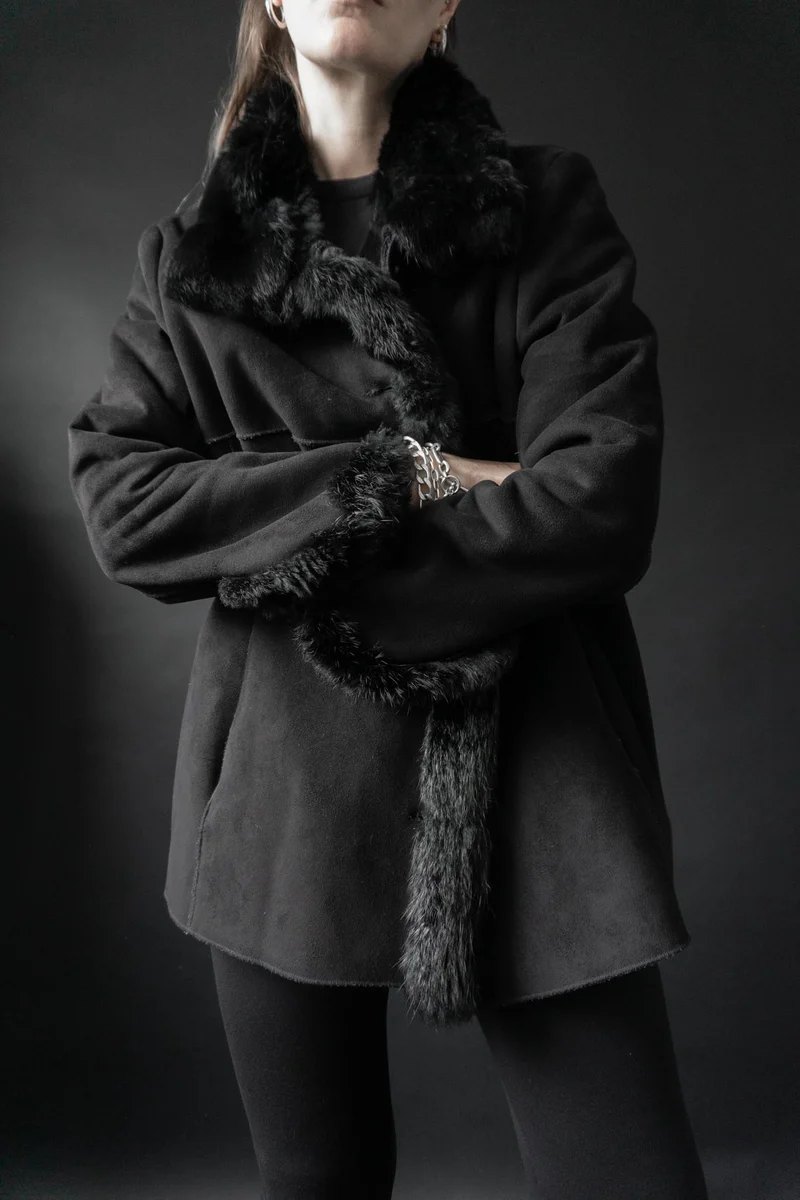 Vintage Lammfelljacke Fake Fur, M–L