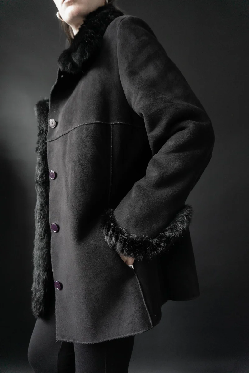 Vintage Lammfelljacke Fake Fur, M–L