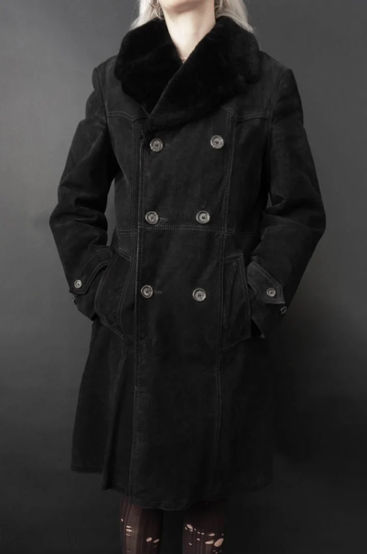 Ledermantel Fake Fur Schwarz