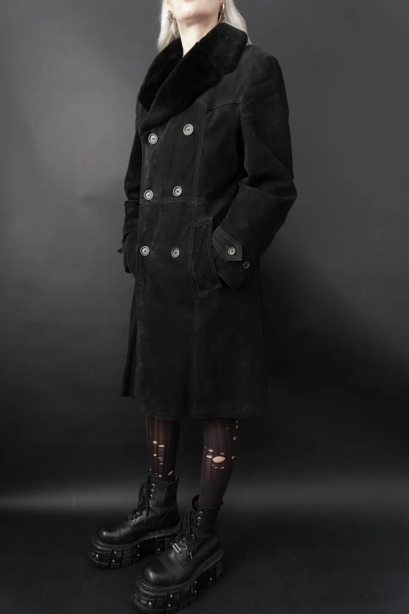 Ledermantel Fake Fur Schwarz