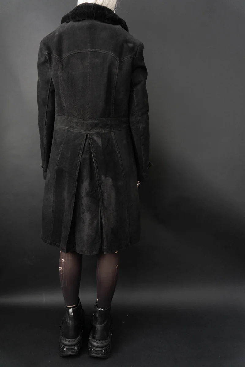 Ledermantel Fake Fur Schwarz