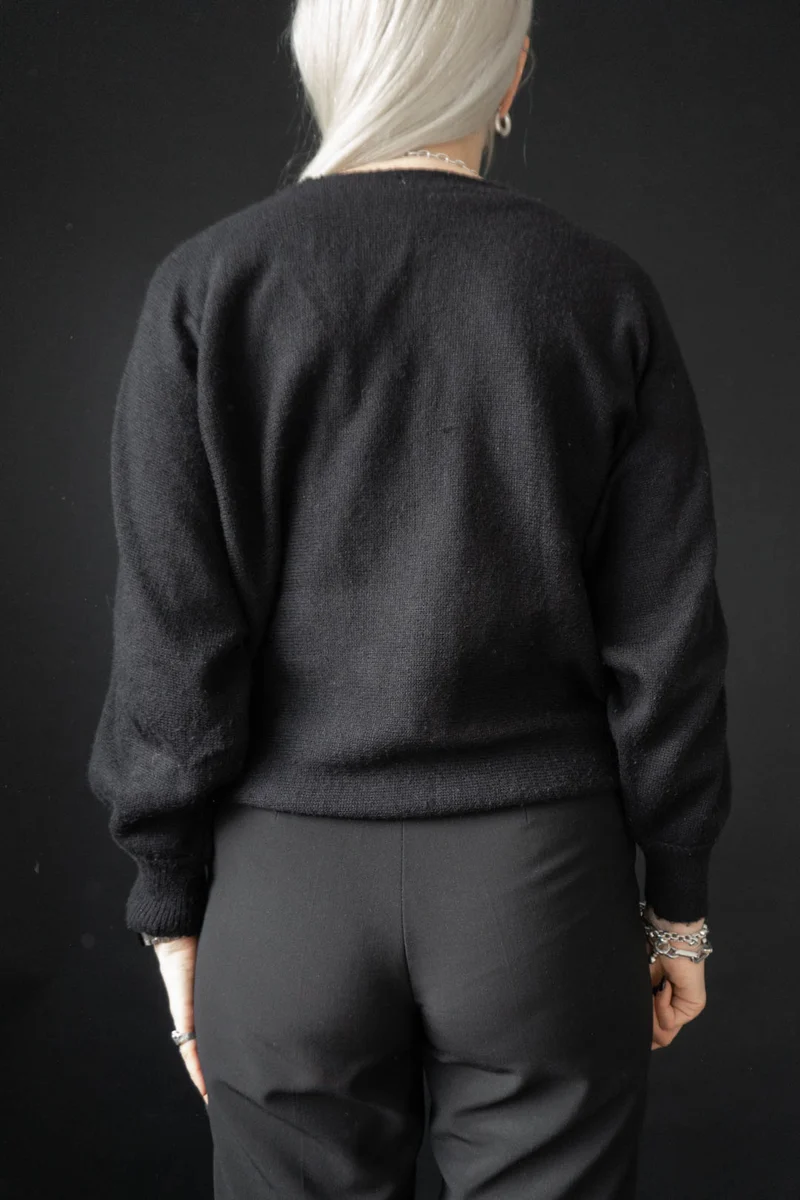 80s Pullover Pailetten Schwarz
