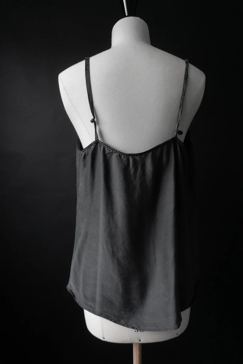 Vintage Seidentop mit Spitze, Grau, M–XL