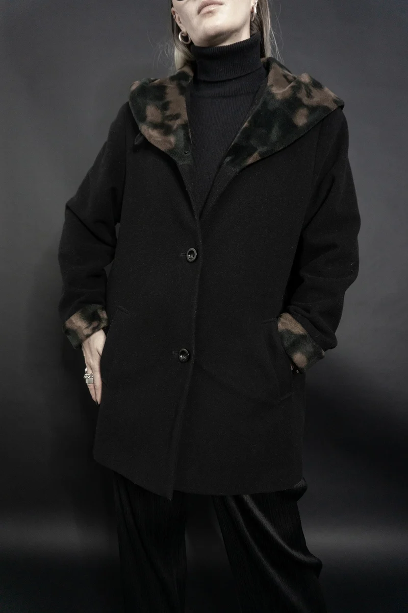 Wollmantel schwarz Leo, S–M