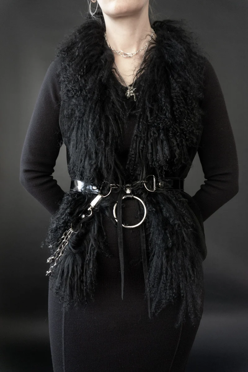 Lederweste Shearling, M–L