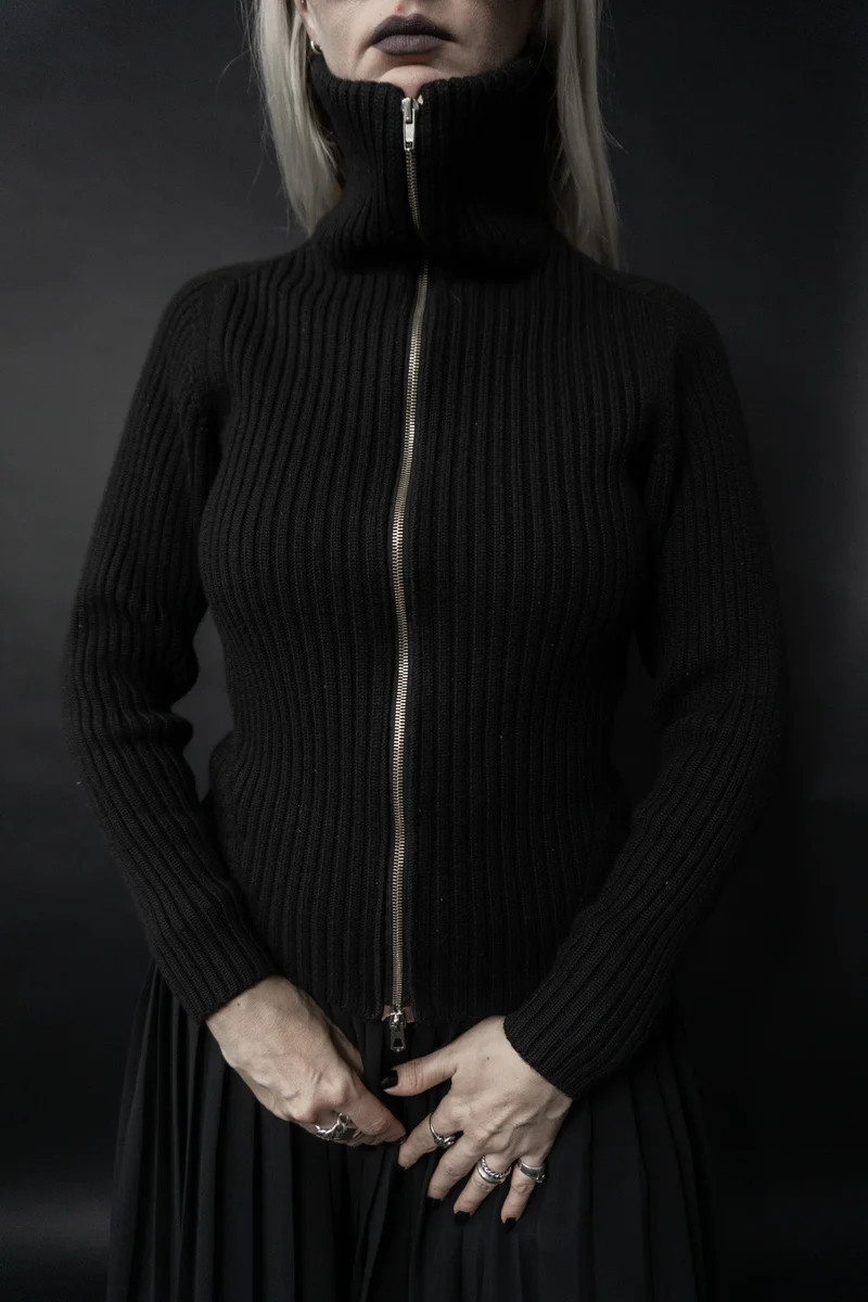 Daniele Alessandrini Pullover, Zip, Schwarz, XS–M