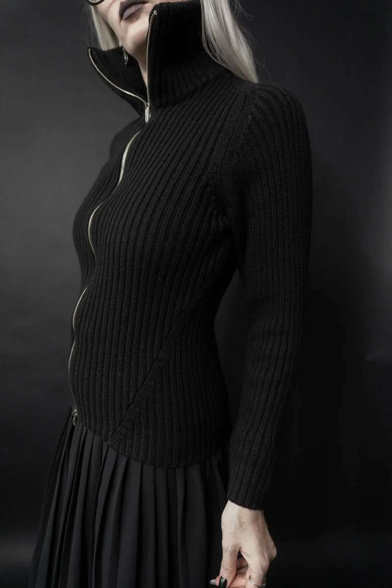 Daniele Alessandrini Pullover, Zip, Schwarz, XS–M