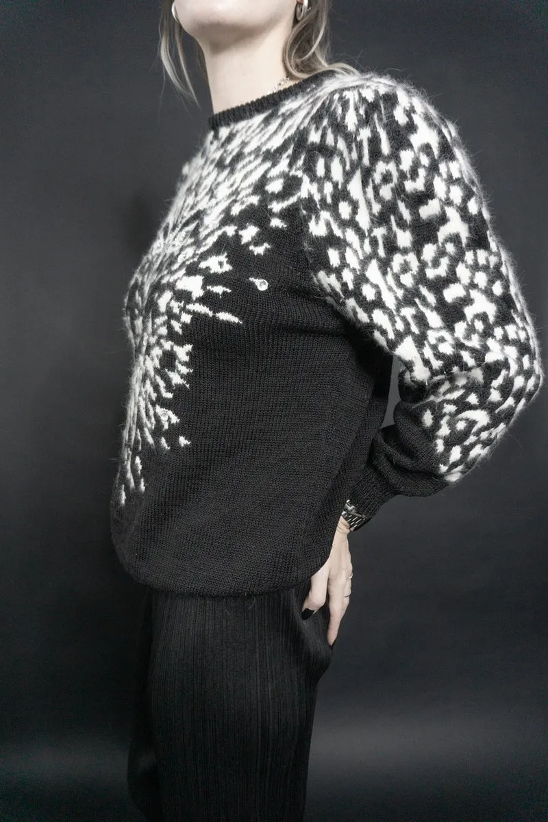 80s Pullover, Leo, Schwarz, XS–M