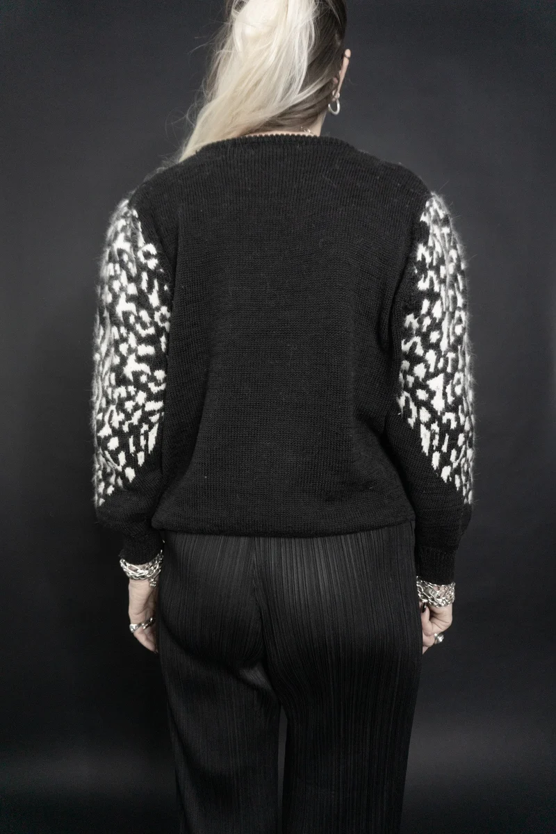 80s Pullover, Leo, Schwarz, XS–M