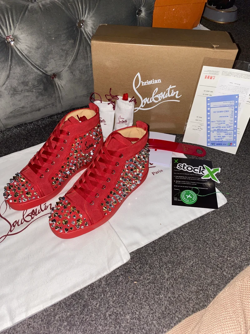 Red Suede Studded Trainers