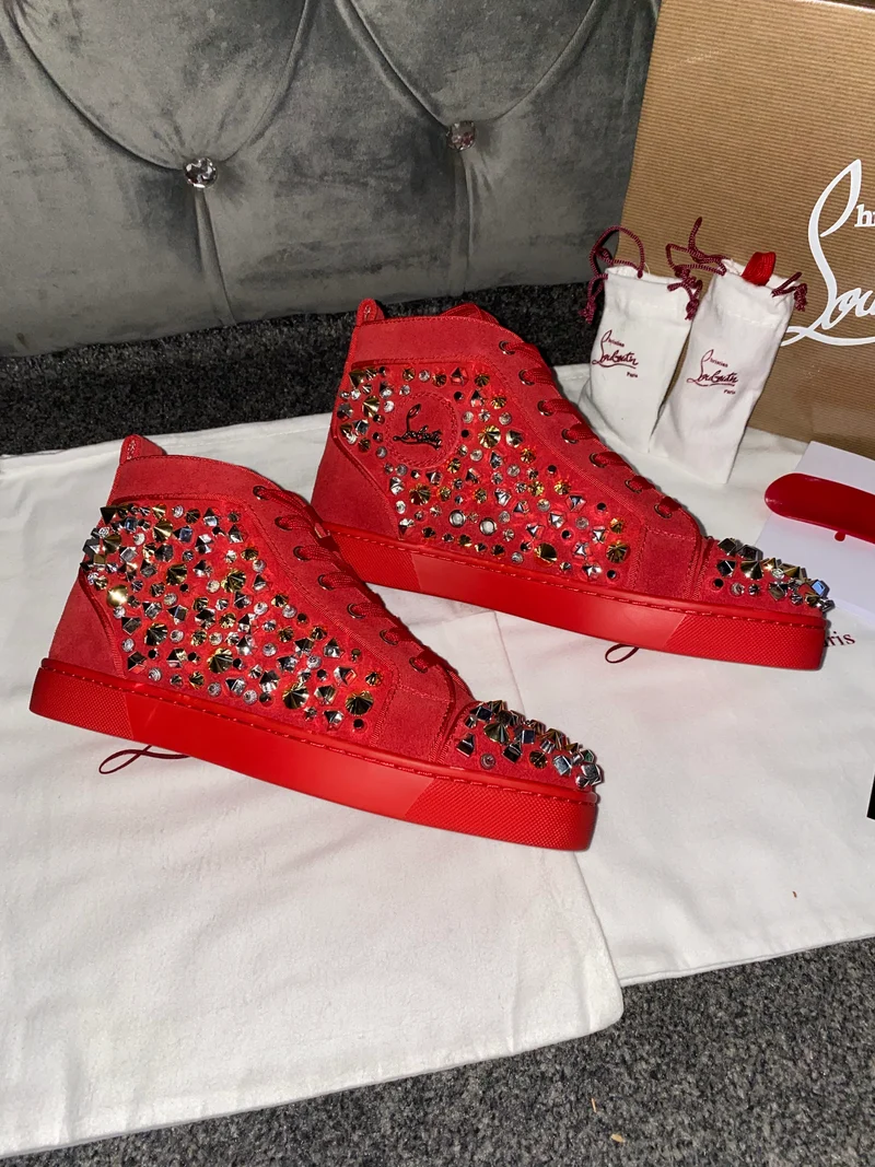 Red Suede Studded Trainers